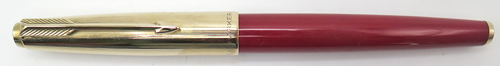 ITEM #6822R: PARKER 61 FOUNTAIN PEN IN BURGUNDY. GOLD PLATED TRIM. PLATD GOLD DOUBLE JEWEL. LATER ENGLISH VERSION. BROAD STUB NIB. CARTRIDGE FILLER. ROBOT CONVERTER.
